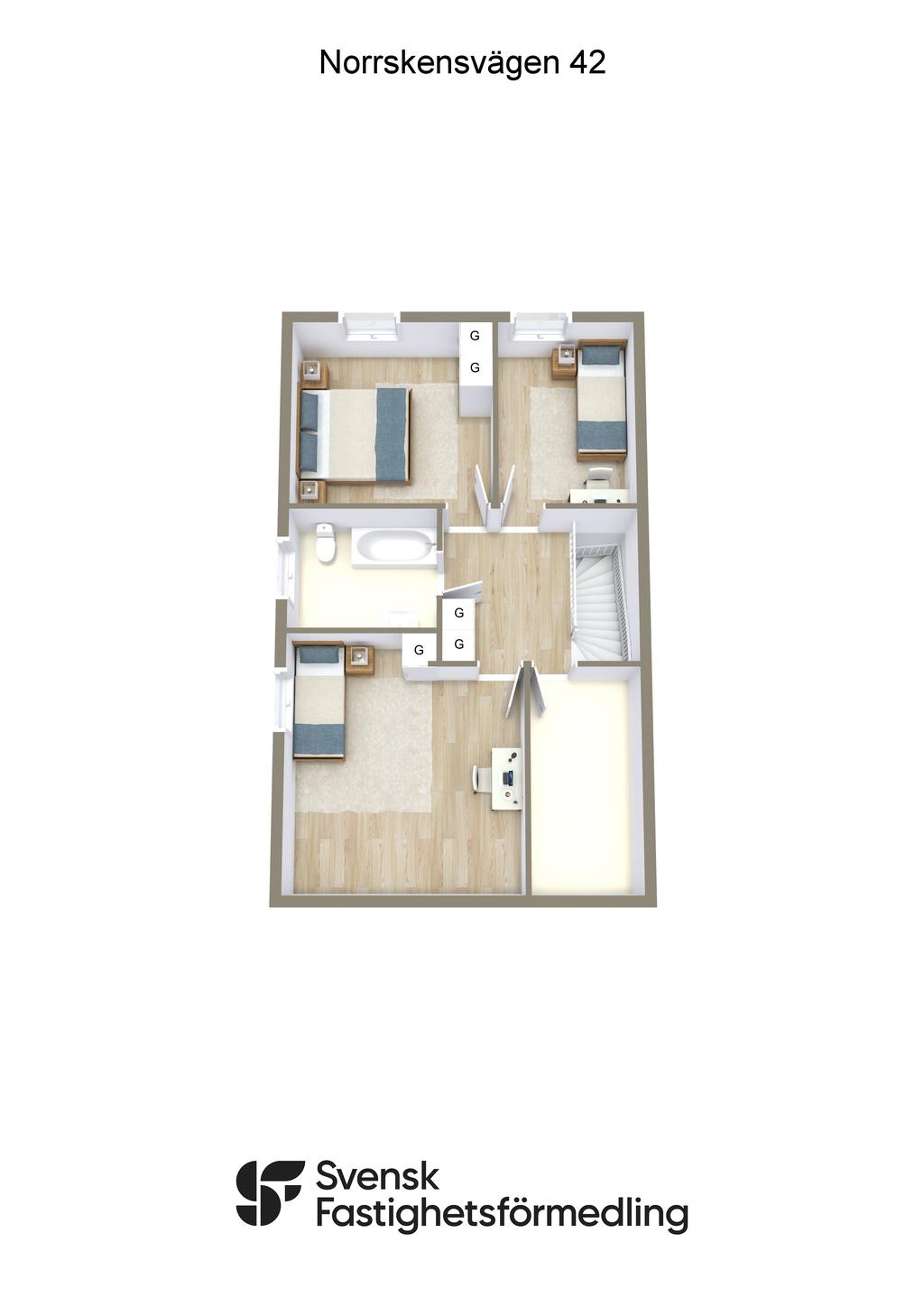 Möblerad planlösning övre plan