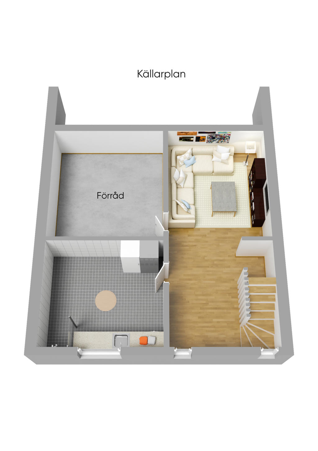 Planlösning källarplan 3D