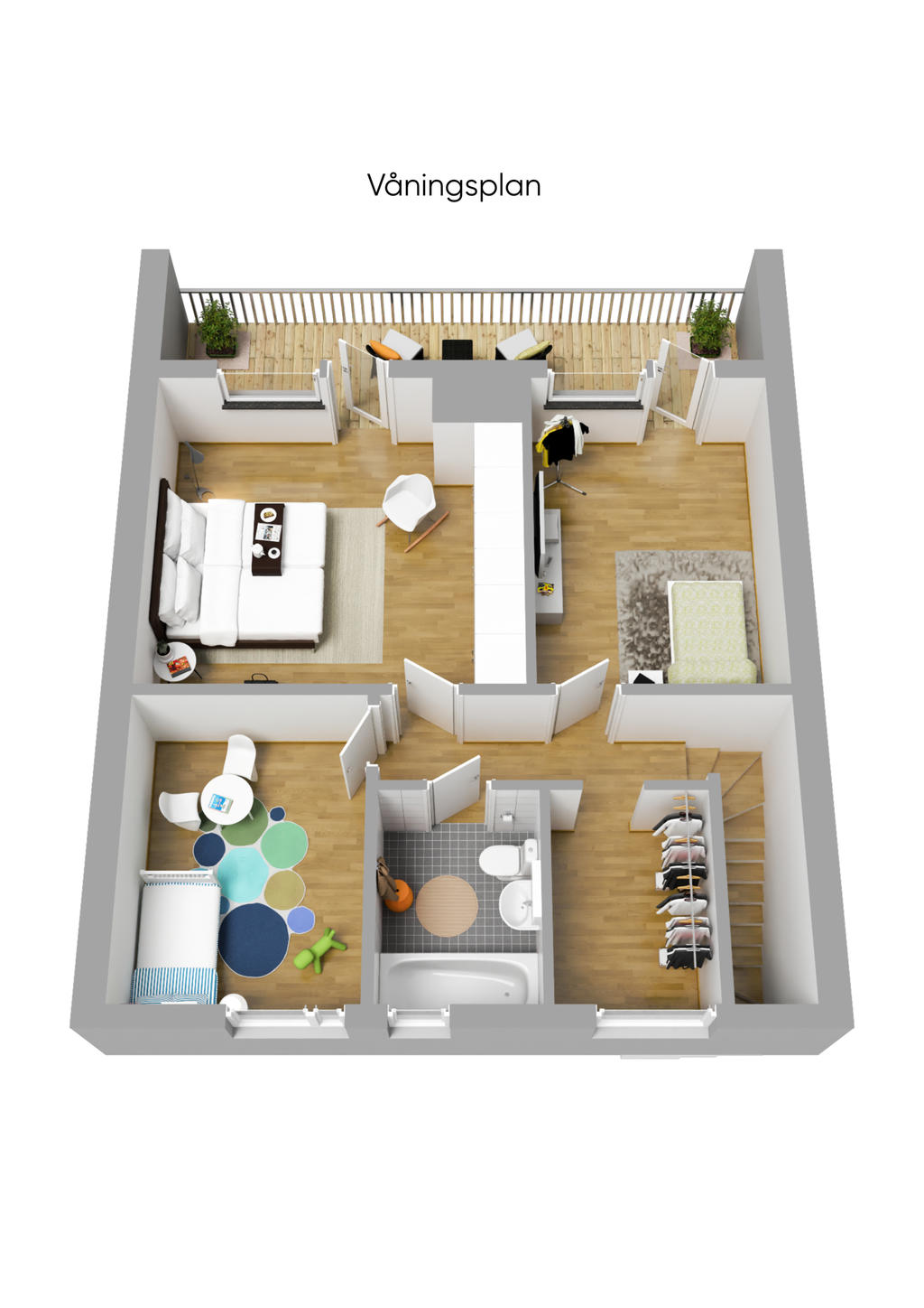 Planlösning övre plan 3D