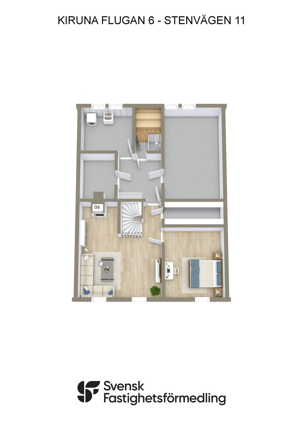 KIRUNA FLUGAN 6 - STENVÄGEN 11 - 3D - RITNING KÄLLARPLAN