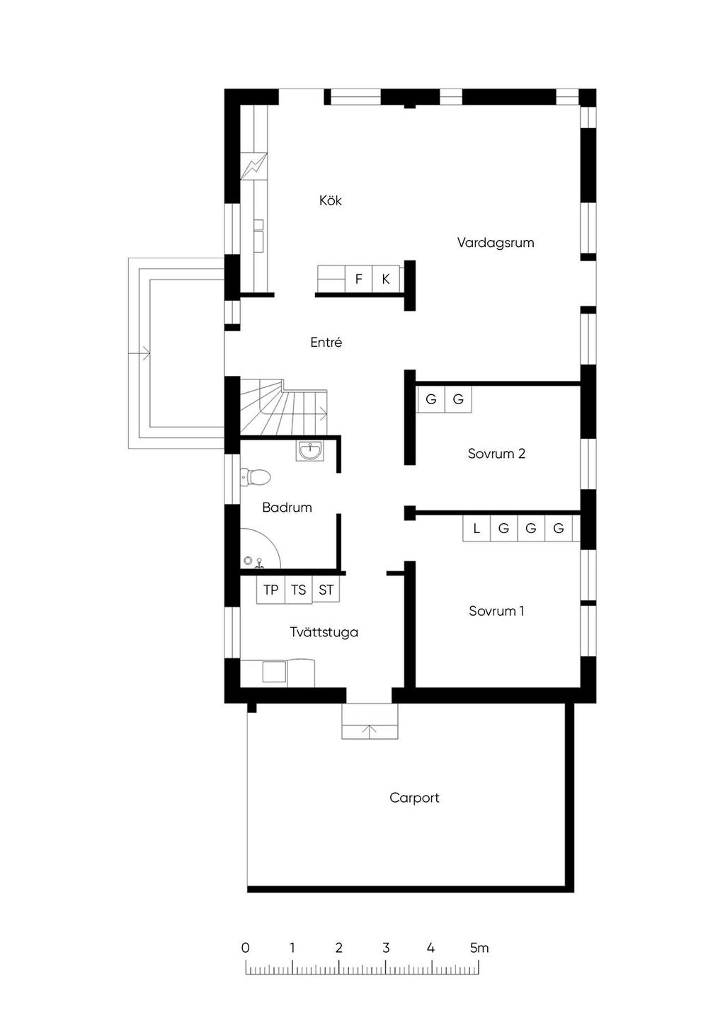 Entréplan (garderober i lilla sovrummet står idag i stora)