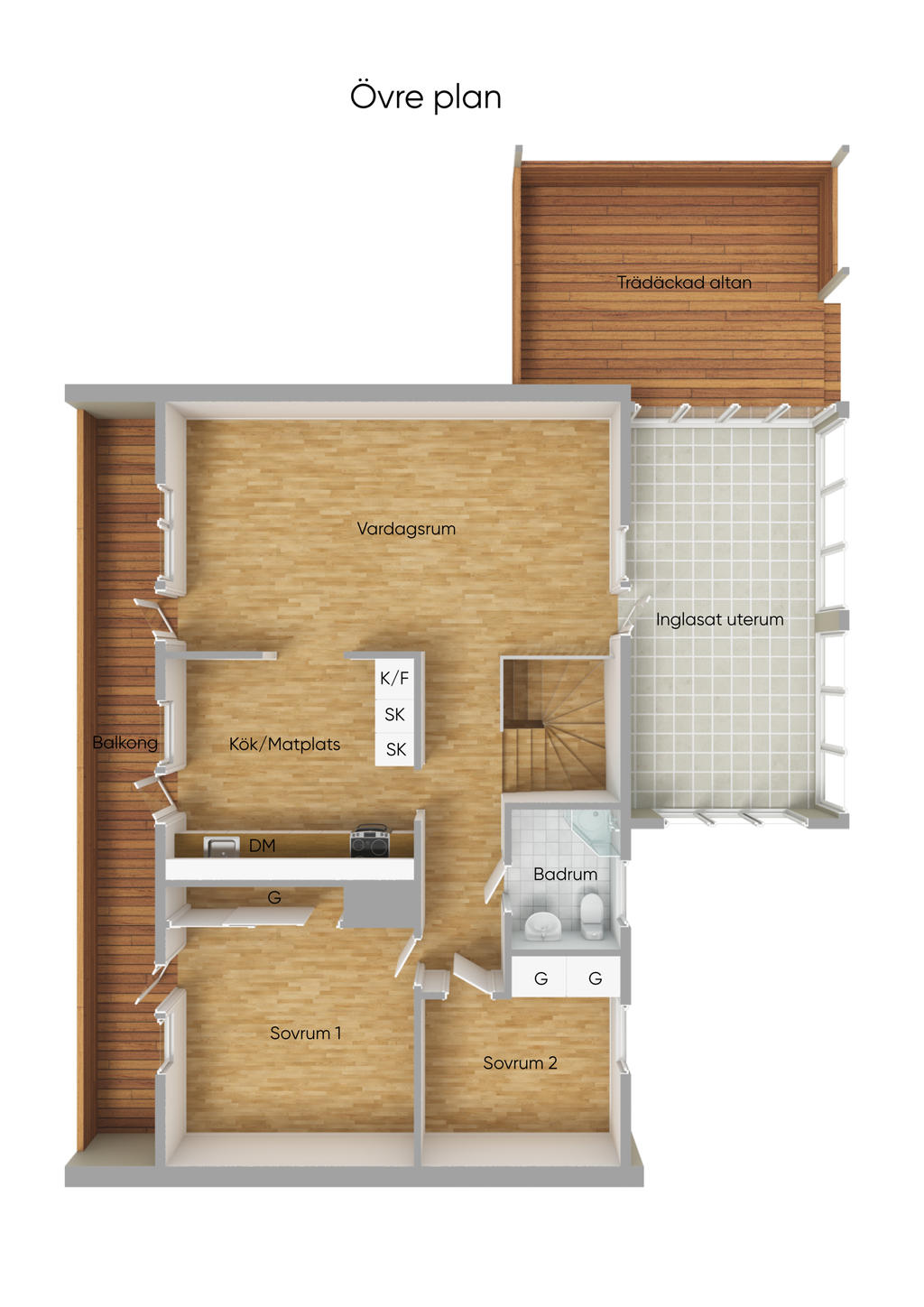 Planritning övre plan (ej skalenlig)