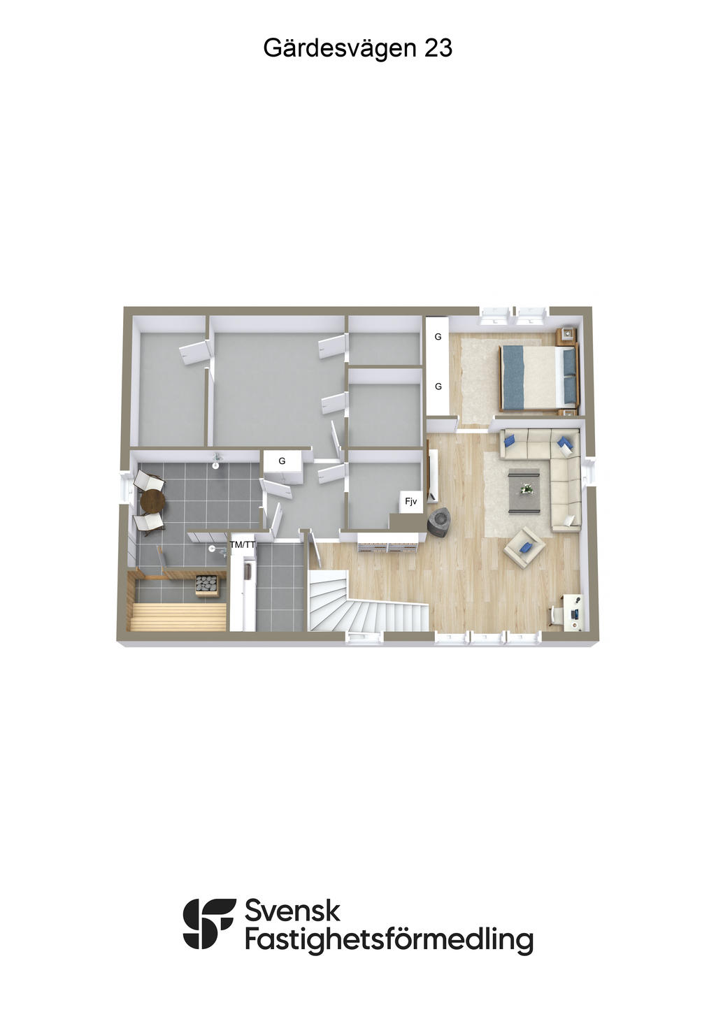 Möblerad planlösning källarplan