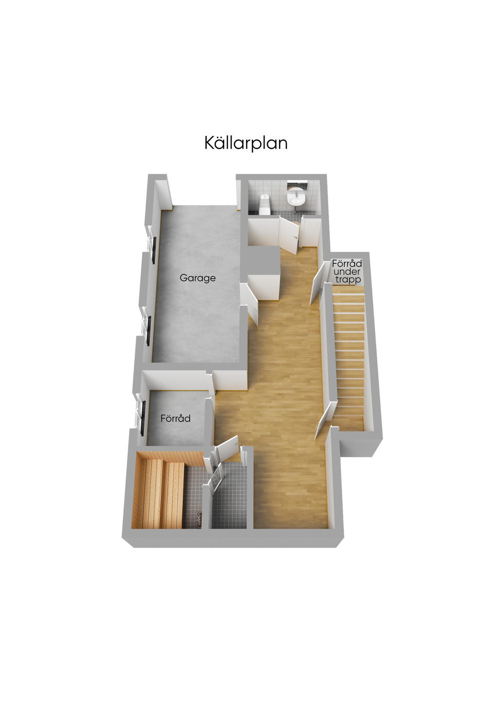 Planlösning källarplan 3D