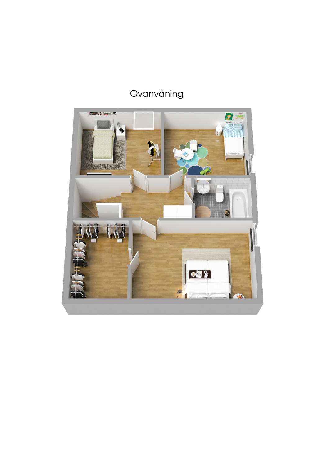 Planritning ovanvåningen i 3D
