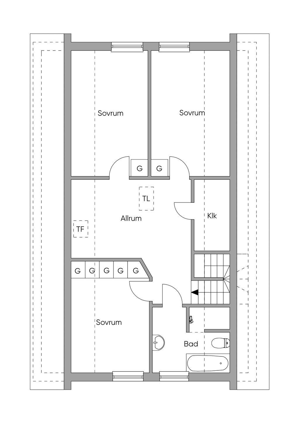 Planlösning ovanvåning 2D