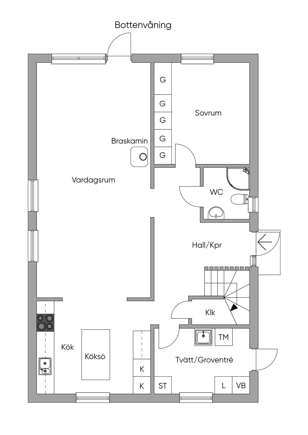 Planlösning bottenvåning 2D