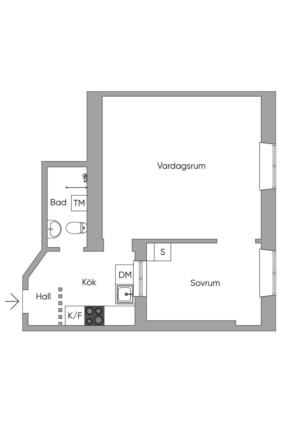 Alternativ planritning 2:a, flytt av kök till hall
