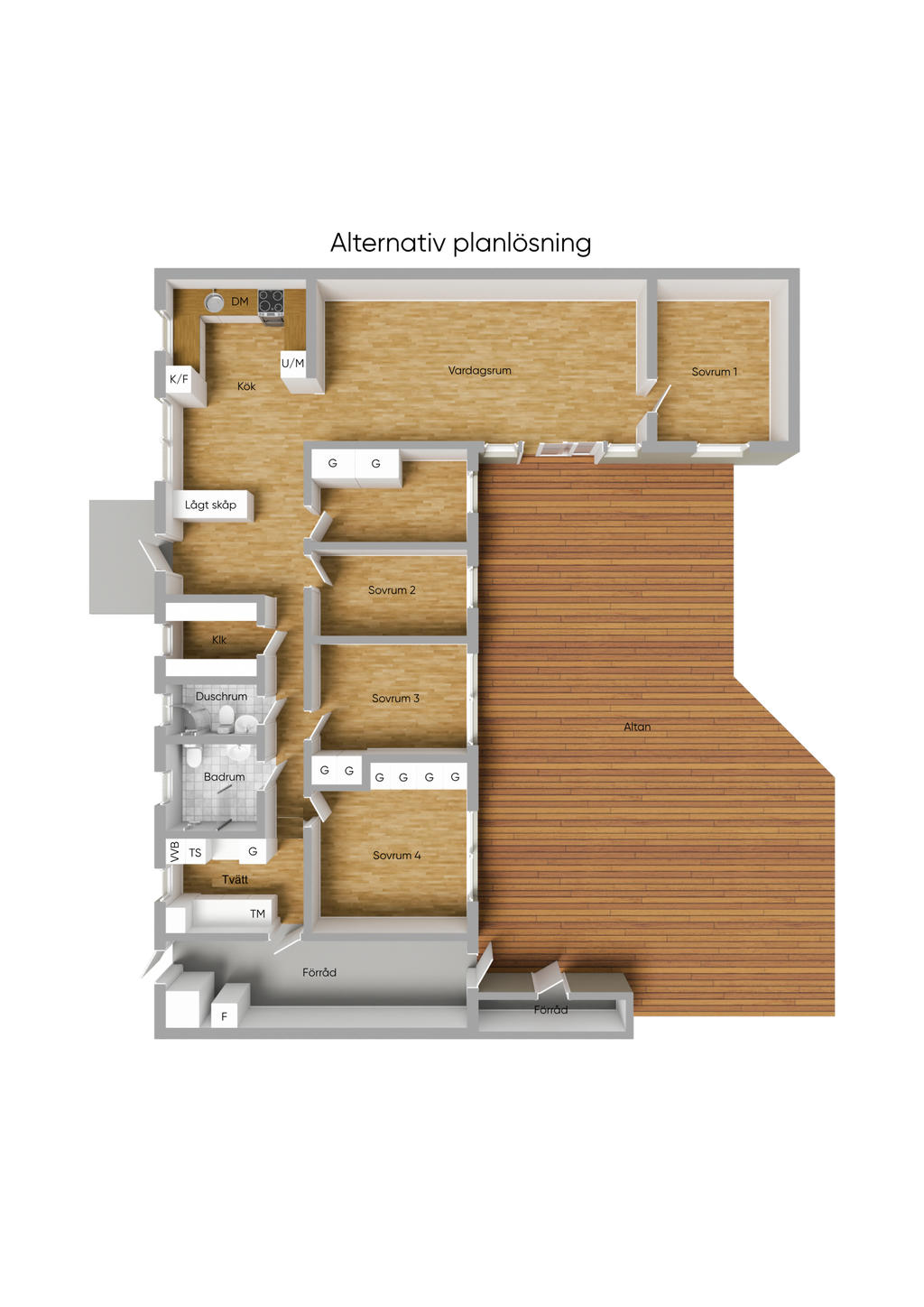 Alternativ planlösning med extra sovrum