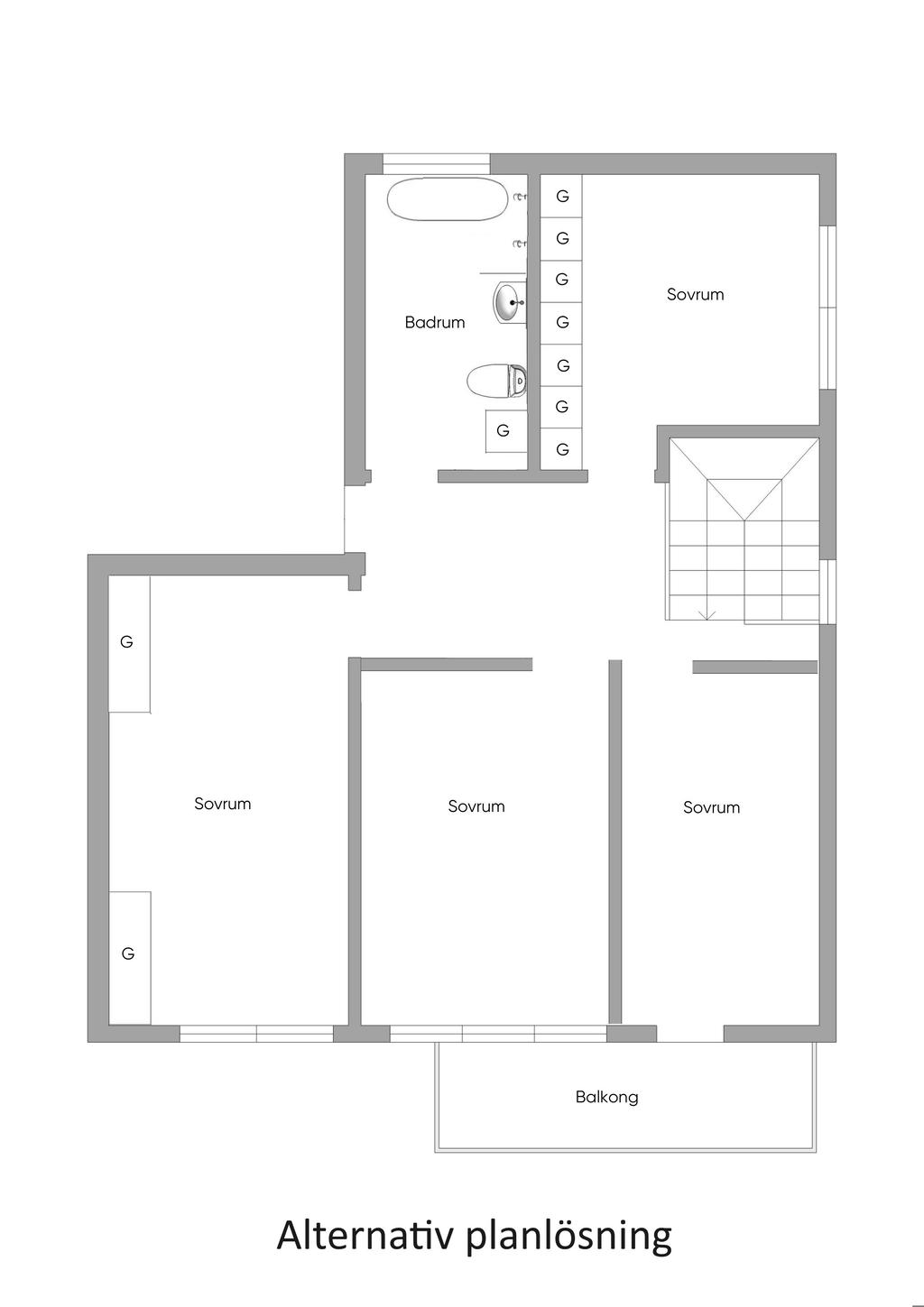 Alternativ planlösning övre plan