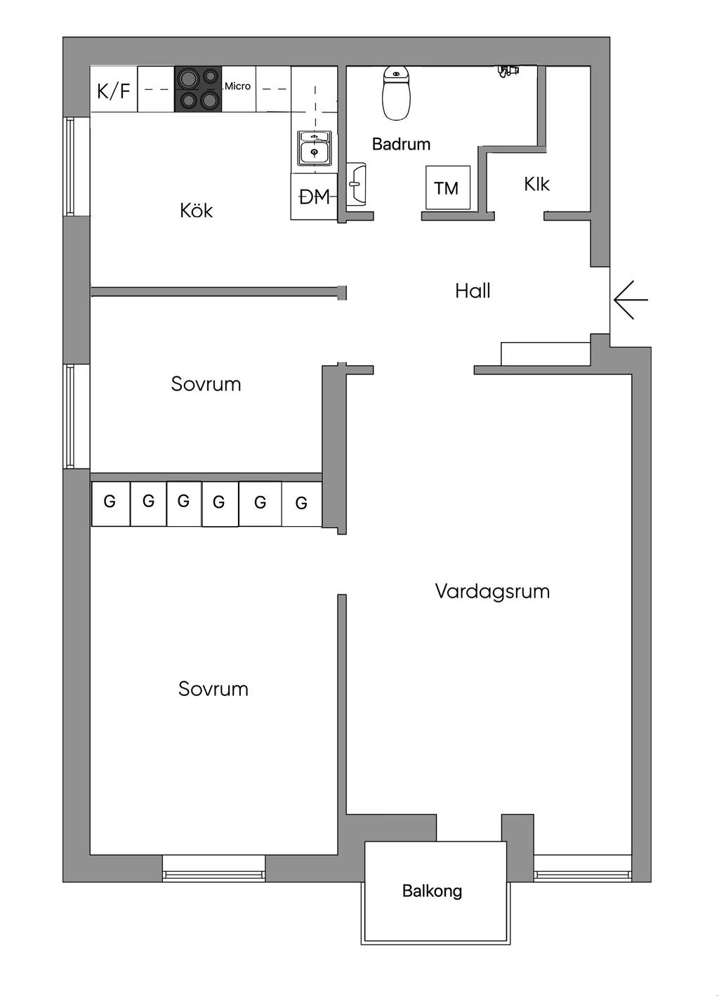 Alternativ planlösning 3.a, obs ej skalenlig, viss avvikelse kan förekomma