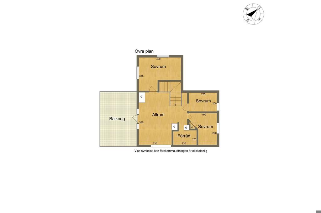 Planritning Övre Plan huvudbyggnad.