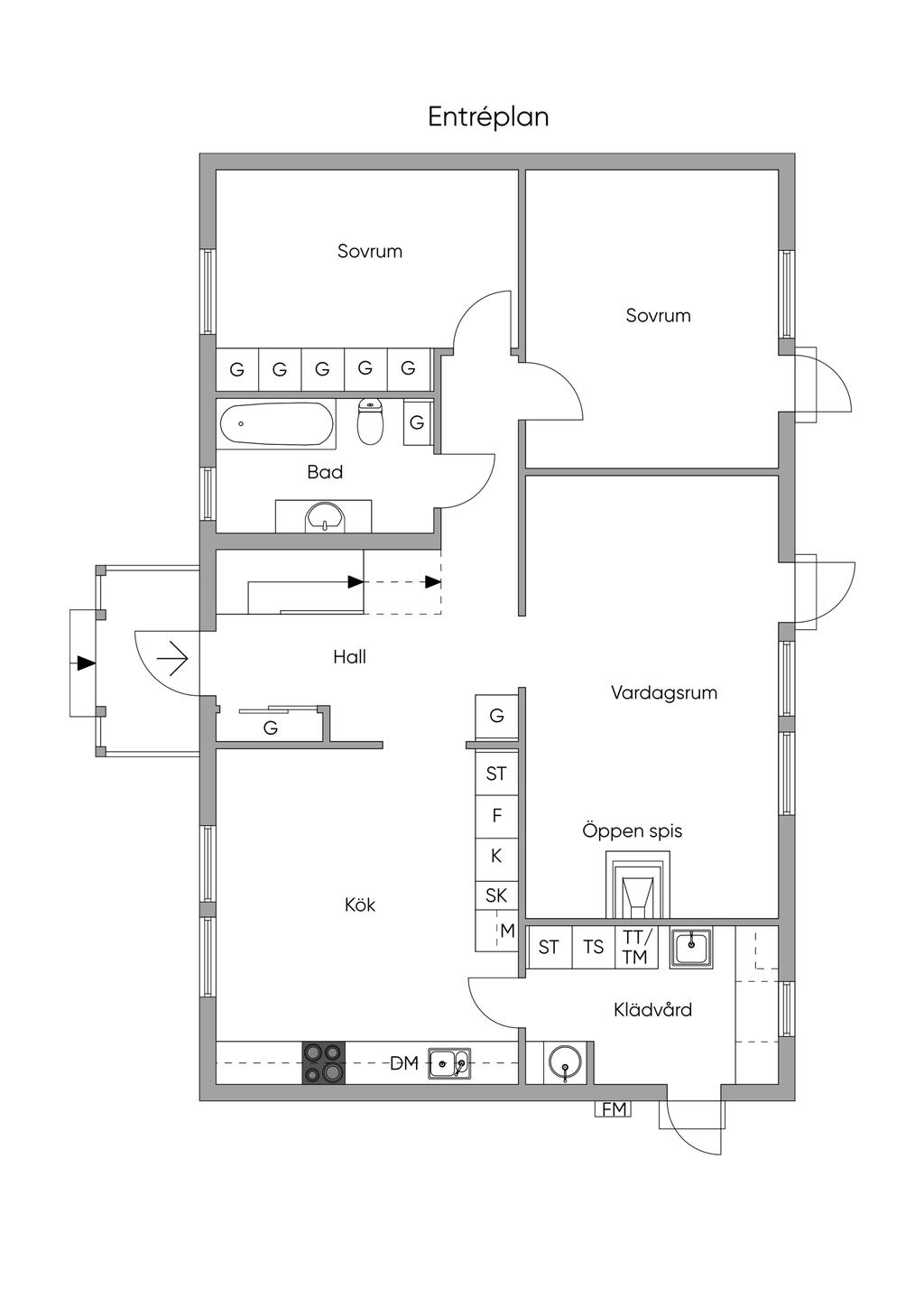 Entréplan, alternativ planlösning