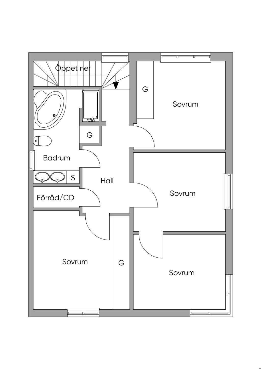 Planlösning, övre plan
