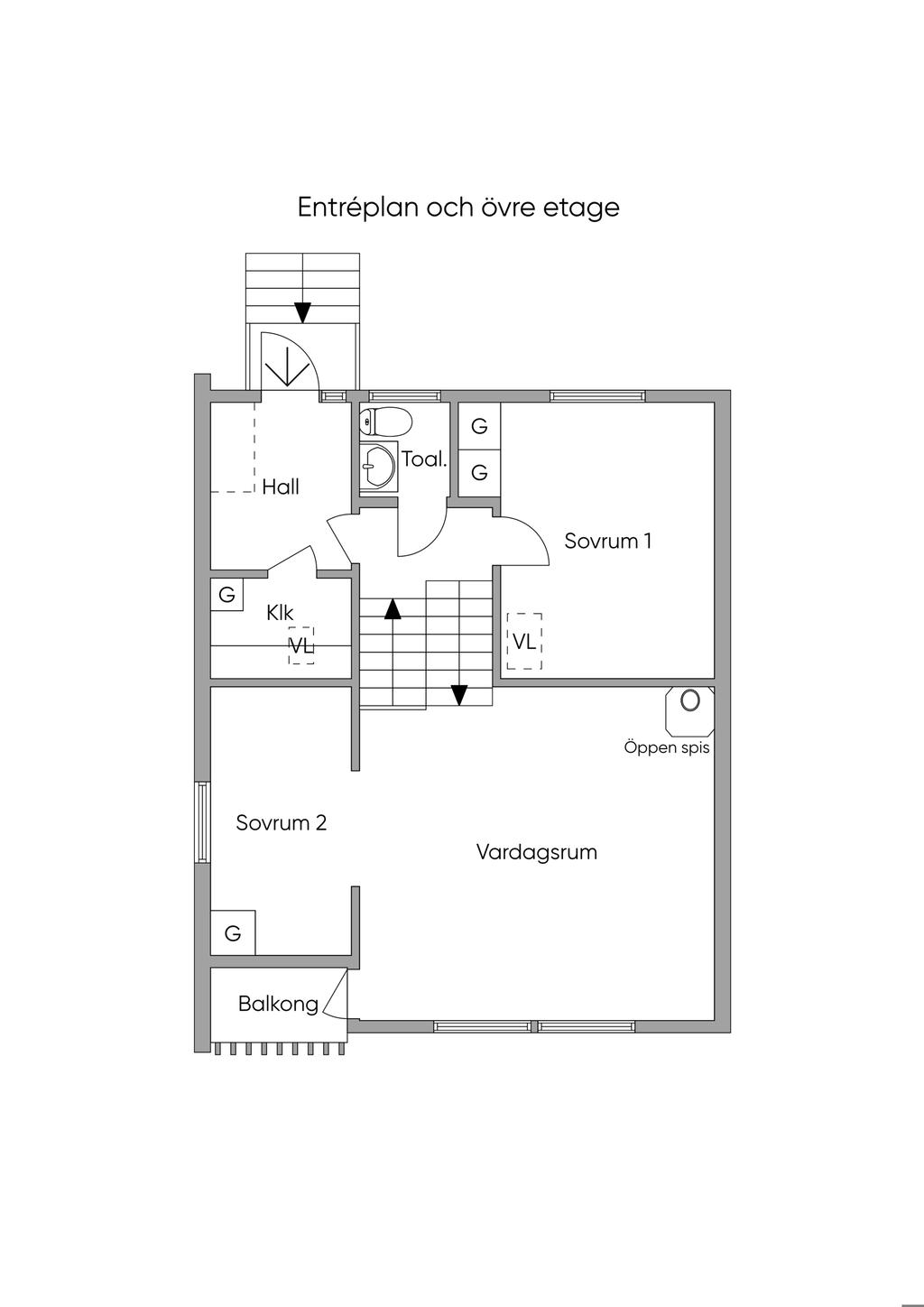 Entréplan och övre etage