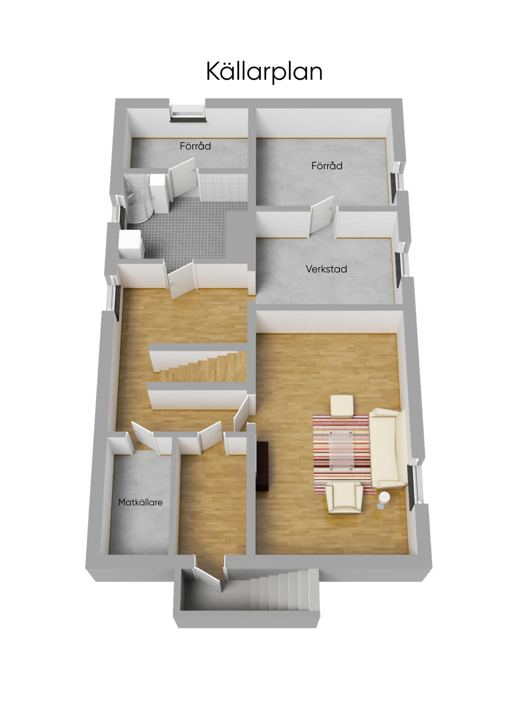 Planlösning källarplan 3D