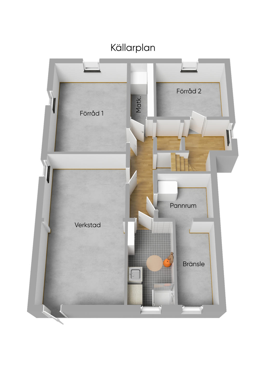 Planlösning källarplan 3D
