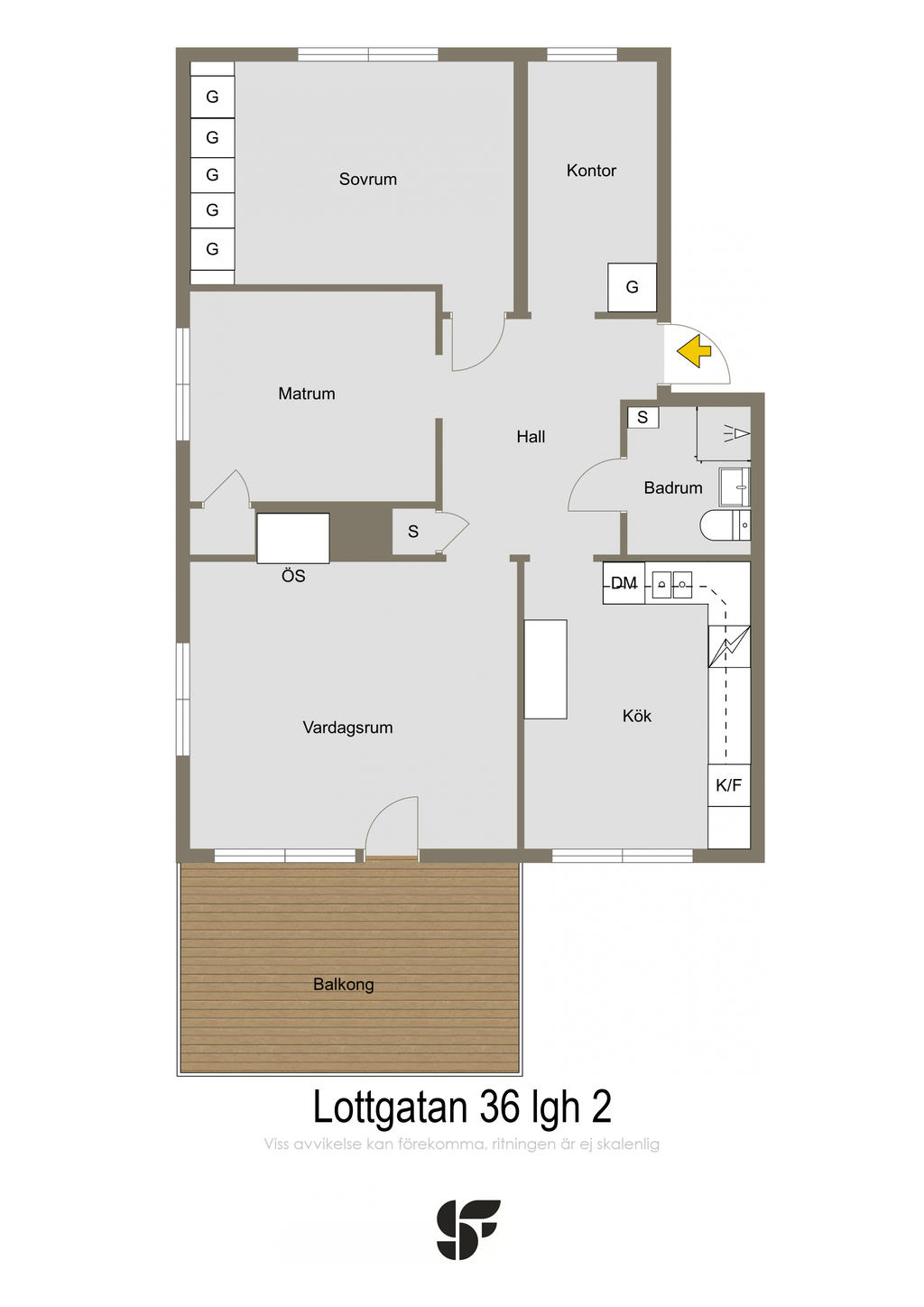 Lägenhet 1002, planlösningen är densamma för lgh 1101 och 1102. 1101 är dock spegelvänd.