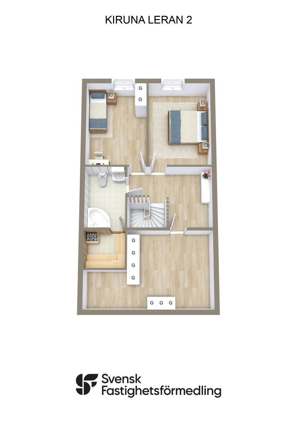 Möblerad planlösning övre plan