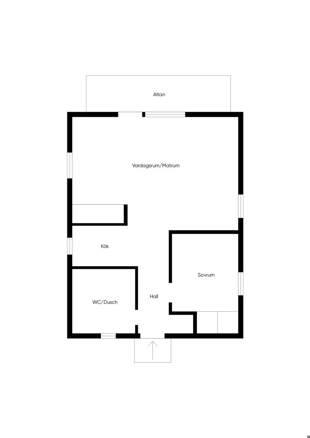 Planlösning gäststuga 35 m²