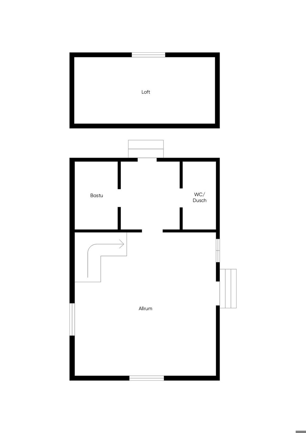 Planlösning torp/gäststuga 40 m²