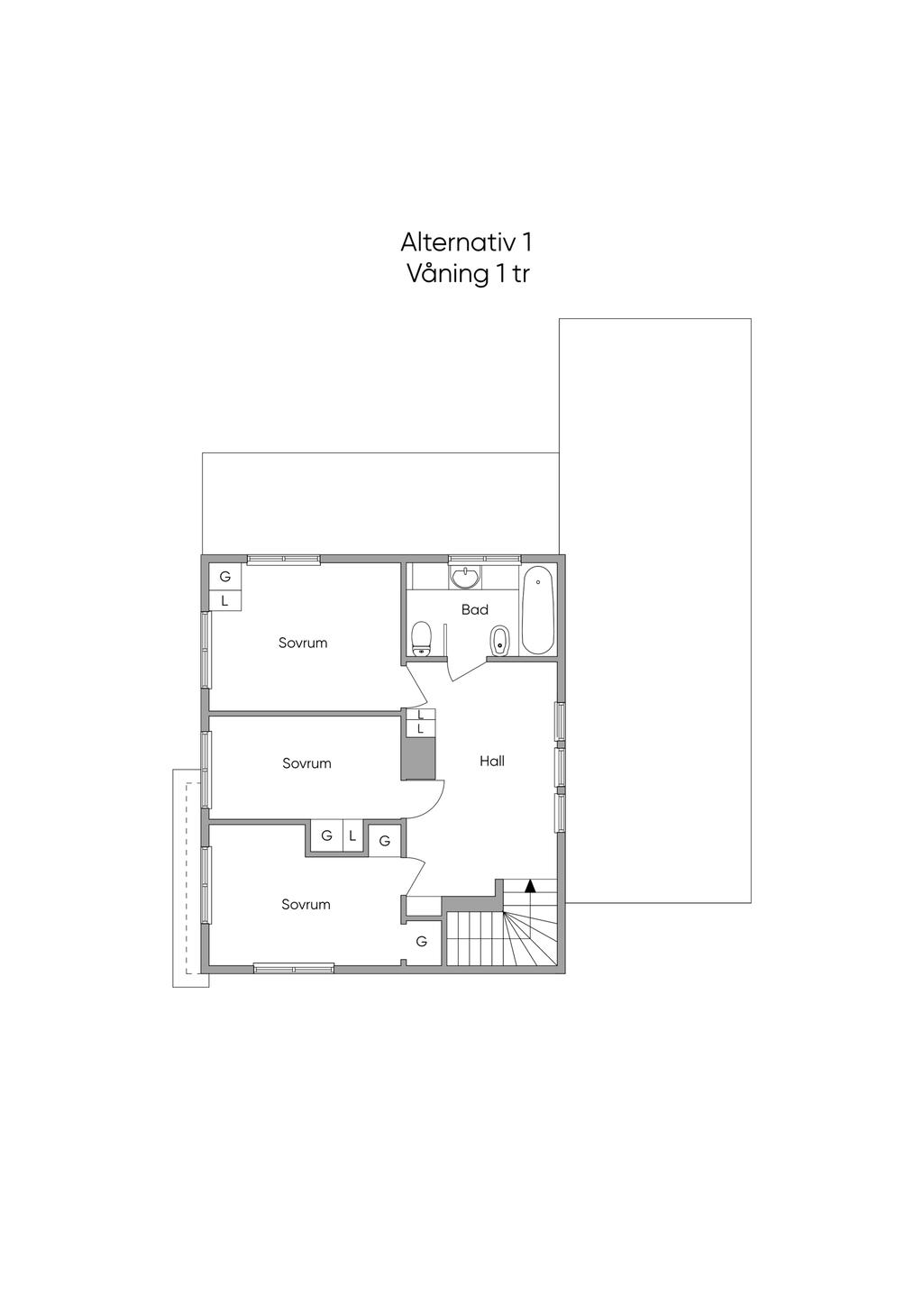 Övre plan, alternativ 1 