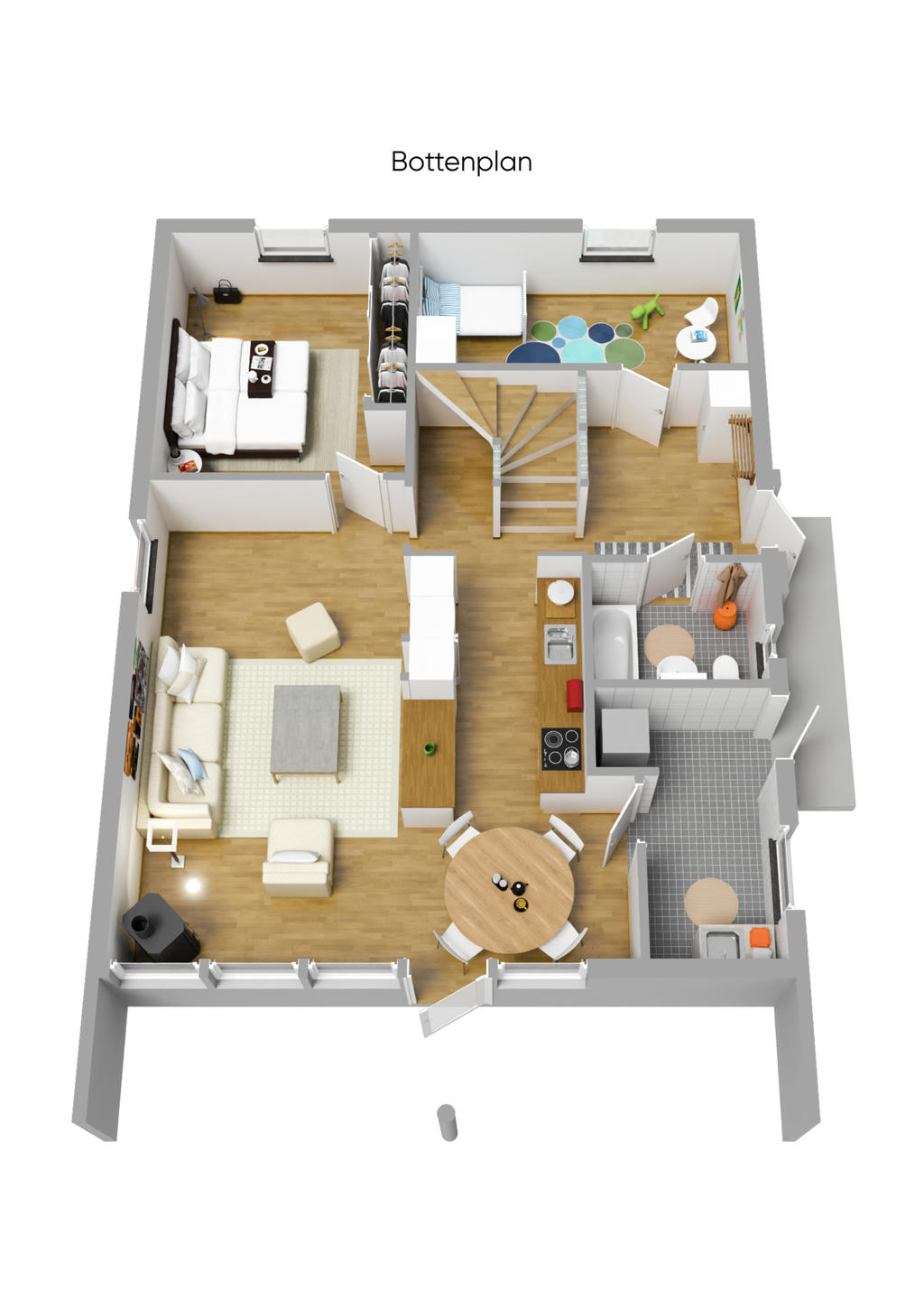 Planlösning, entreplan 3D