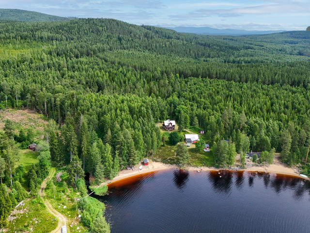 Vy från sjön mot fastigheten.