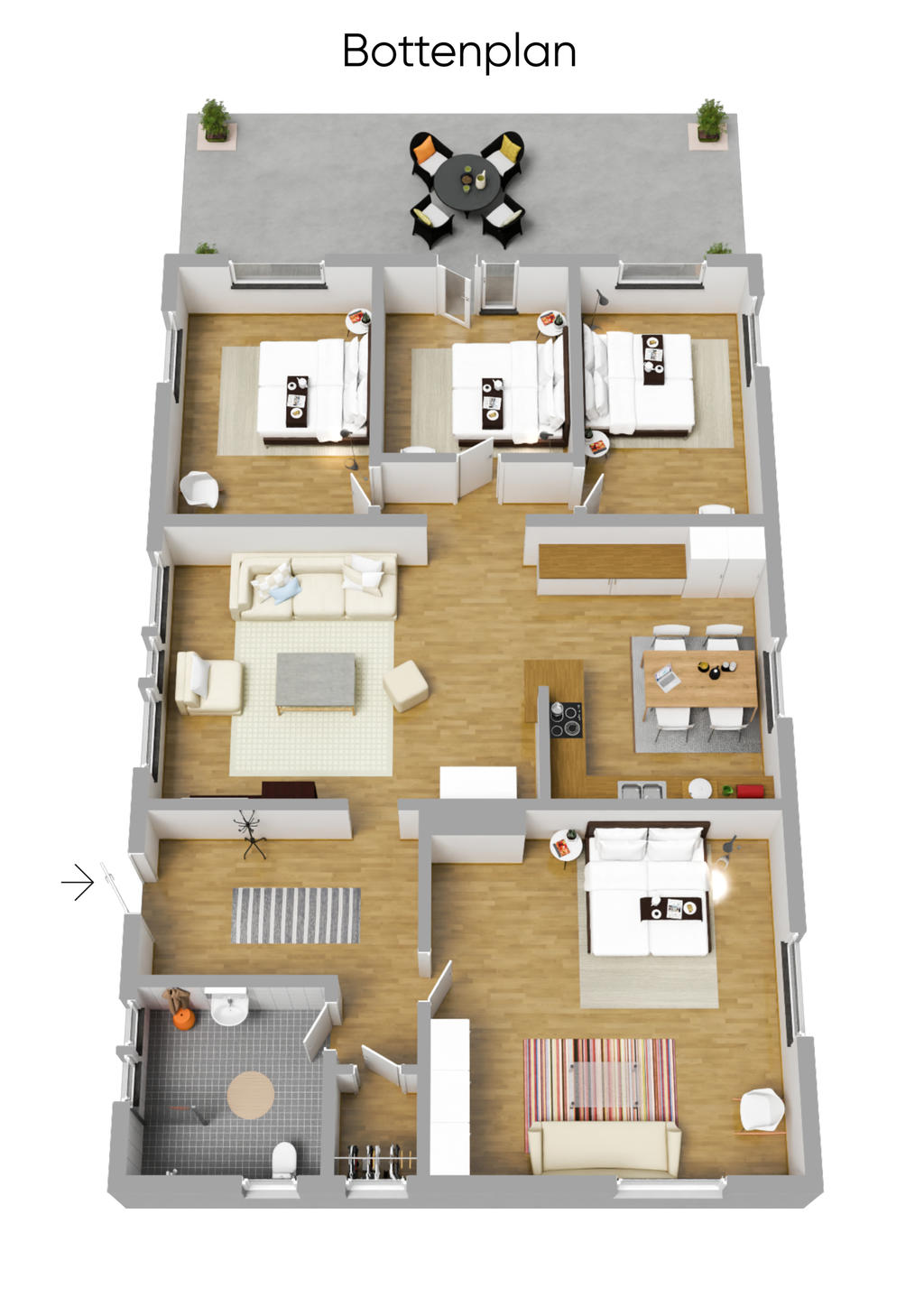 Planlösning entréplan hus 1 3D