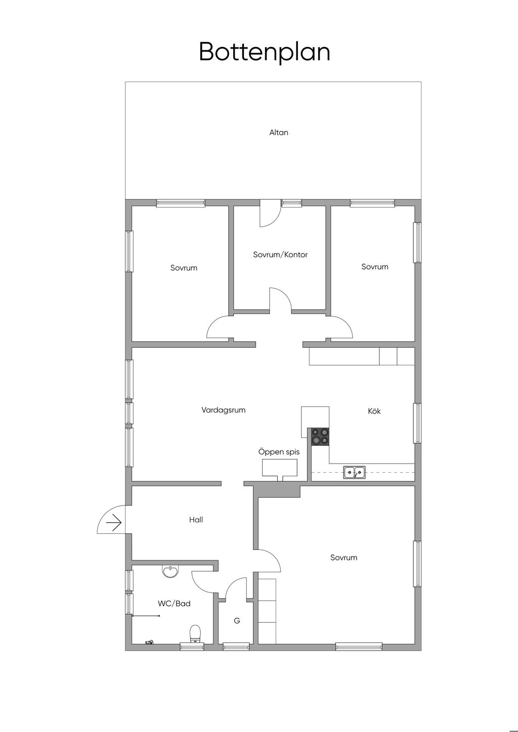 Planlösning entréplan hus 1