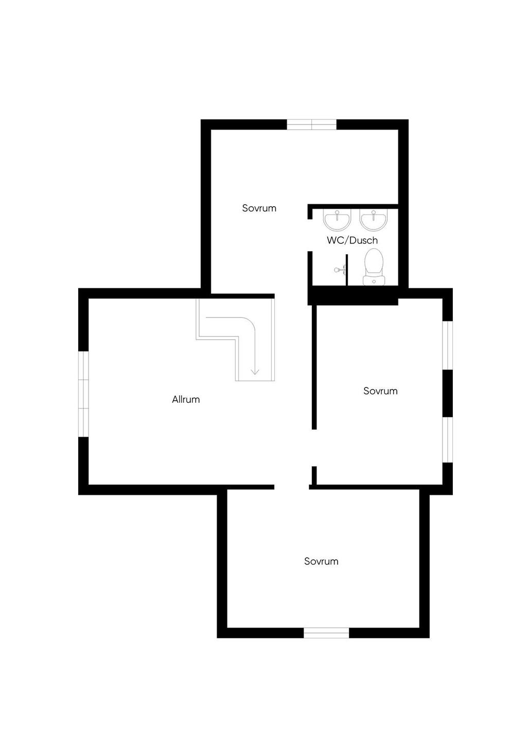 Huvudbyggnad övre plan