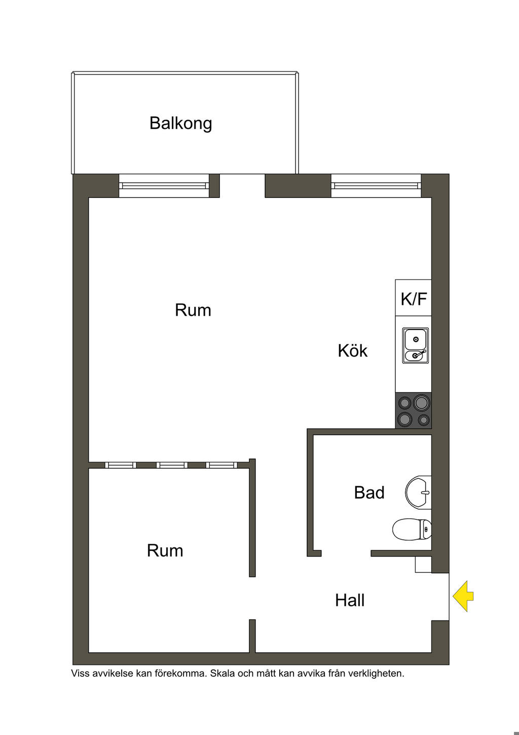 Planlösning (utan den provisoriska väggen i köket)