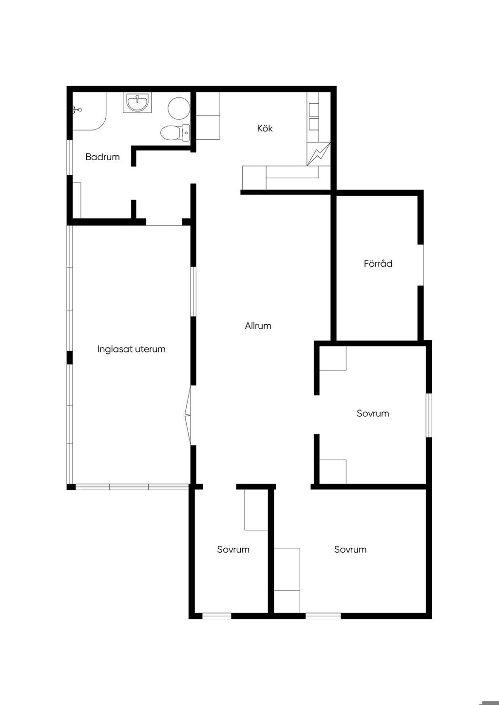 Planritning över det större huset