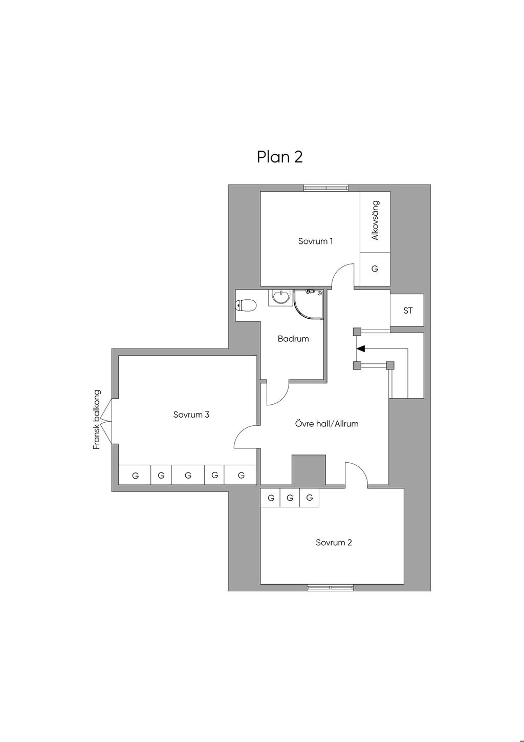 Planlösning, övre plan