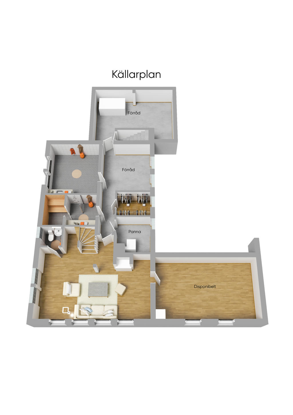 Planlösning källarplan 3D