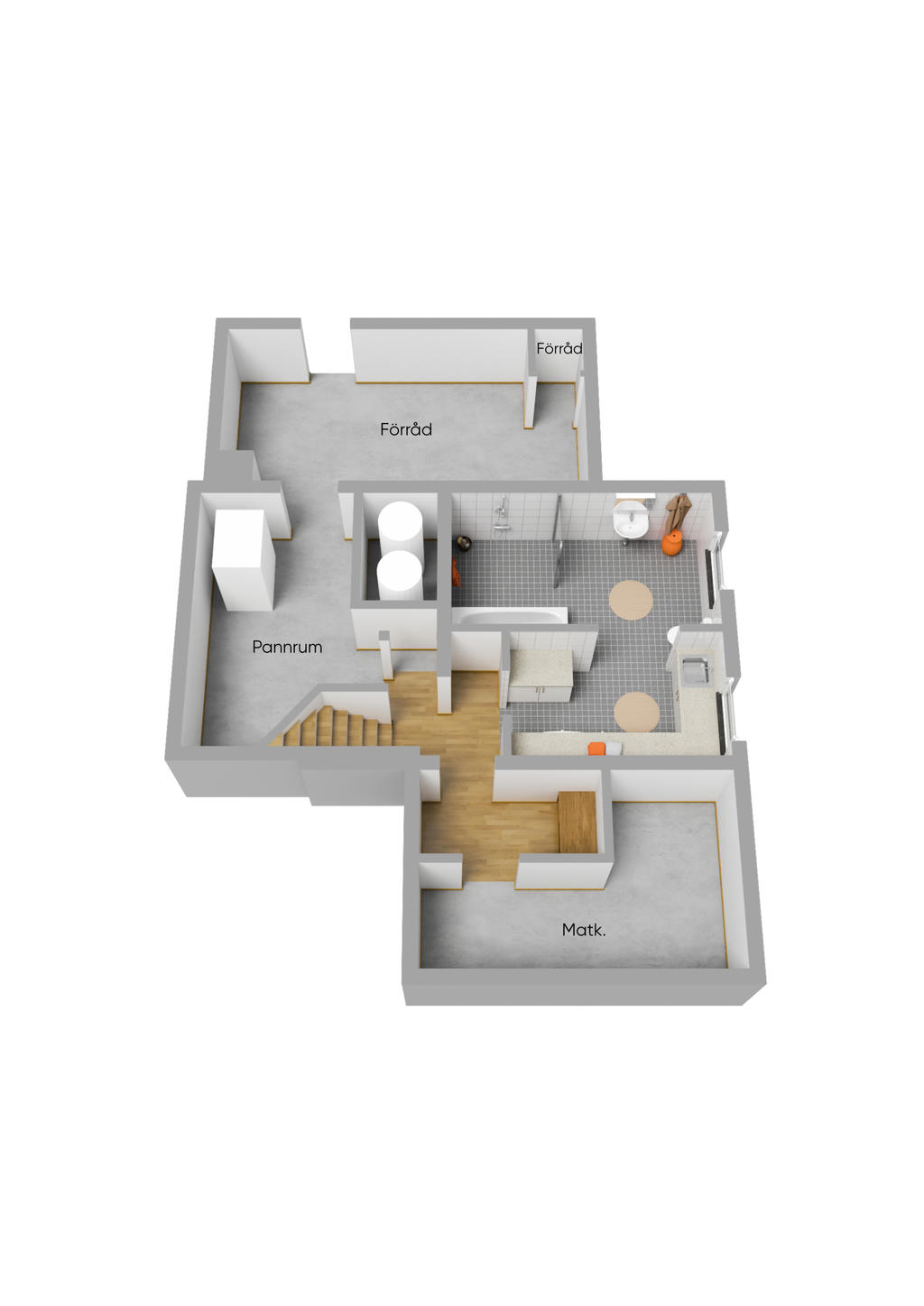 Planlösning källarplan 3D