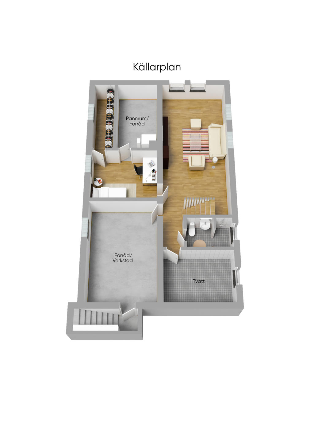 Planlösning källarplan 3D