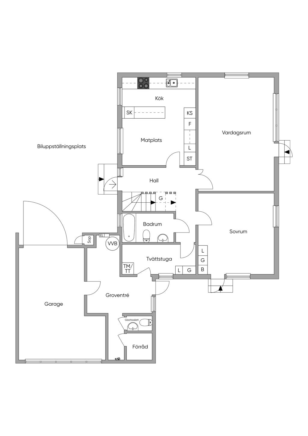 Planlösning nedre plan.