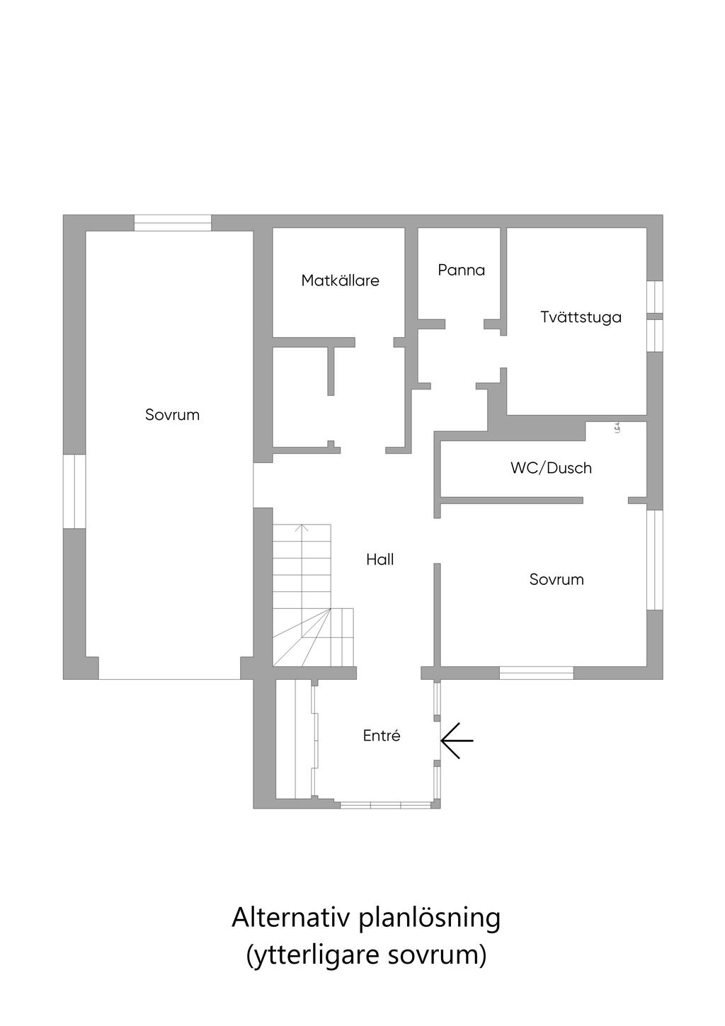 Alternativ planlösning (ytterligare sovrum)