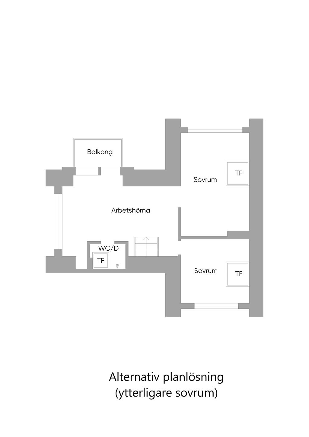 Alternativ planlösning (ytterligare sovrum)