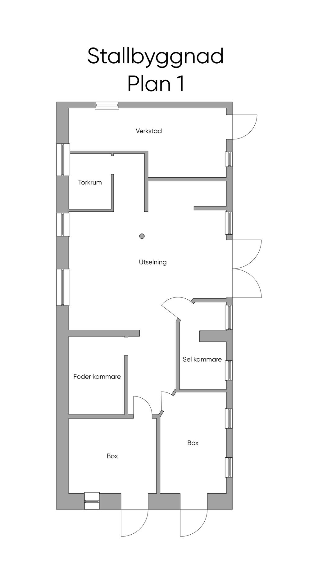 Planlösning, stallbyggnad plan 1