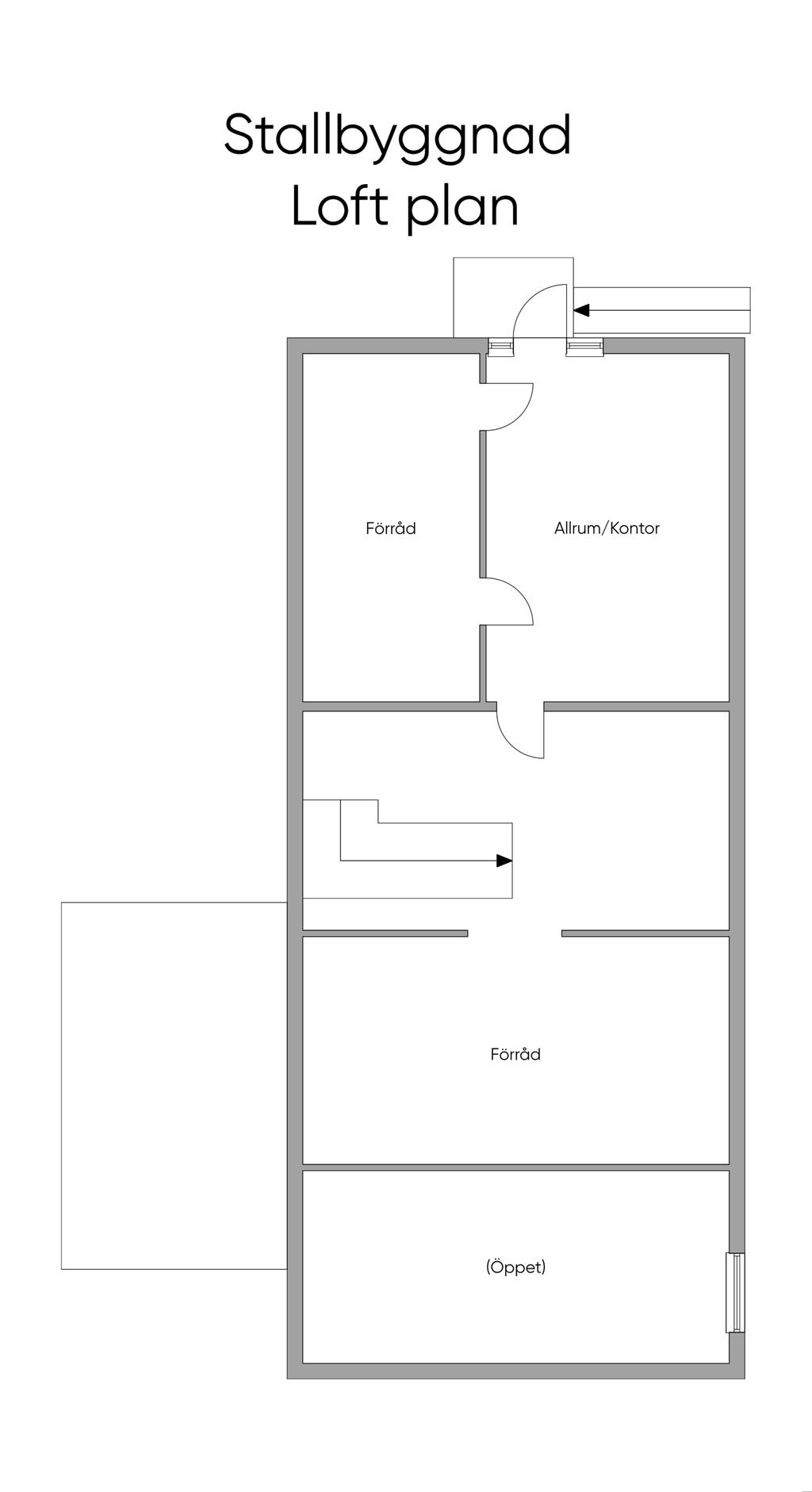 Planlösning, stallbyggnad loft plan