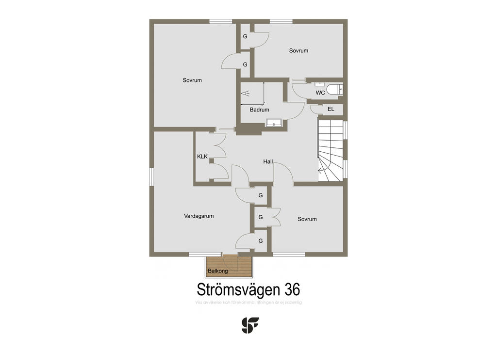 Övre plan har 3-4 sovrum.