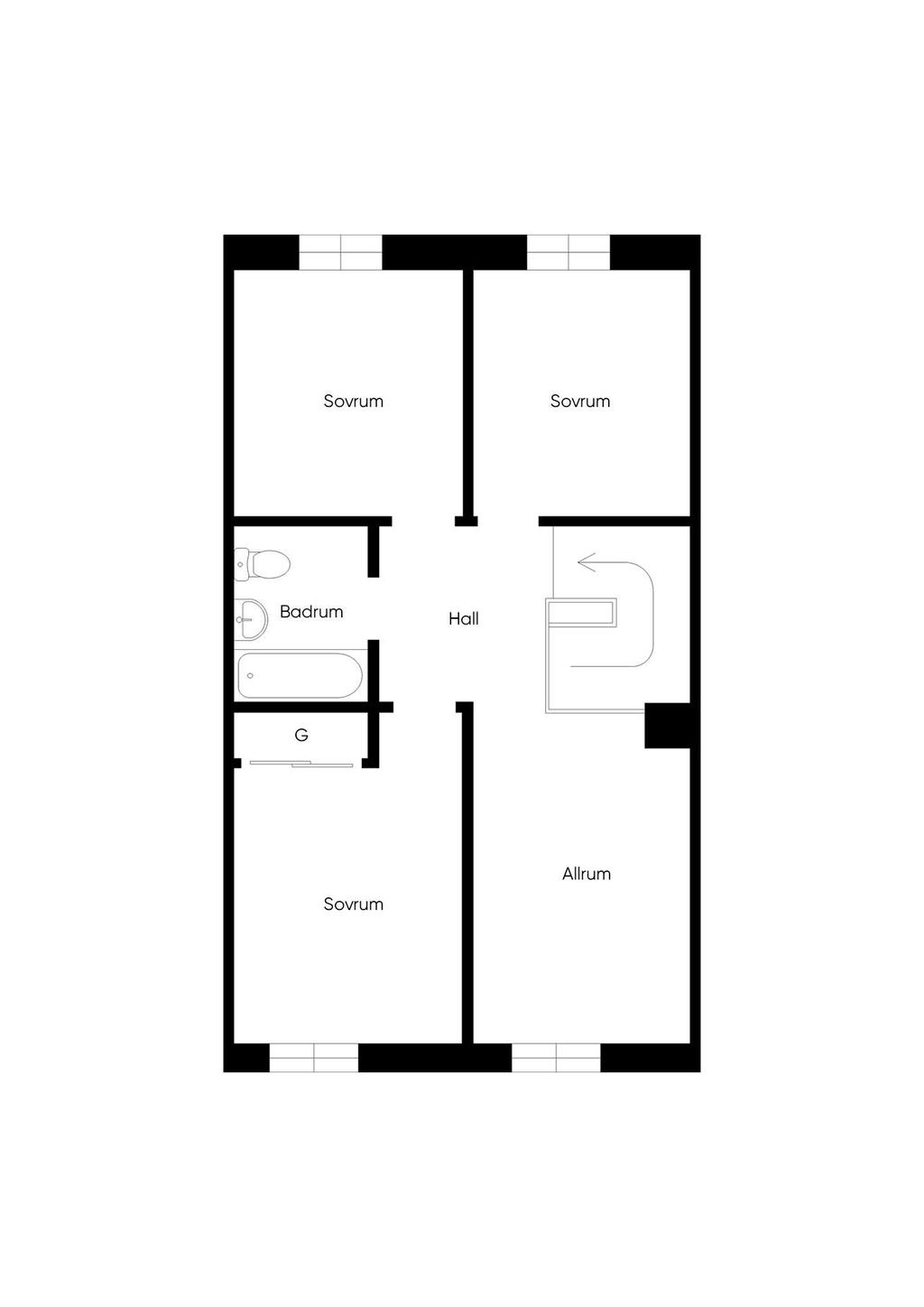 Planritning övre plan