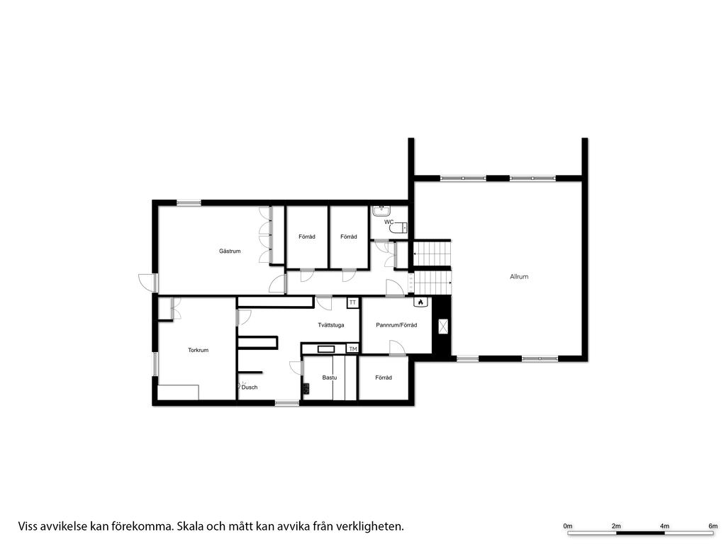 Planlösning nedre etage och källarplan