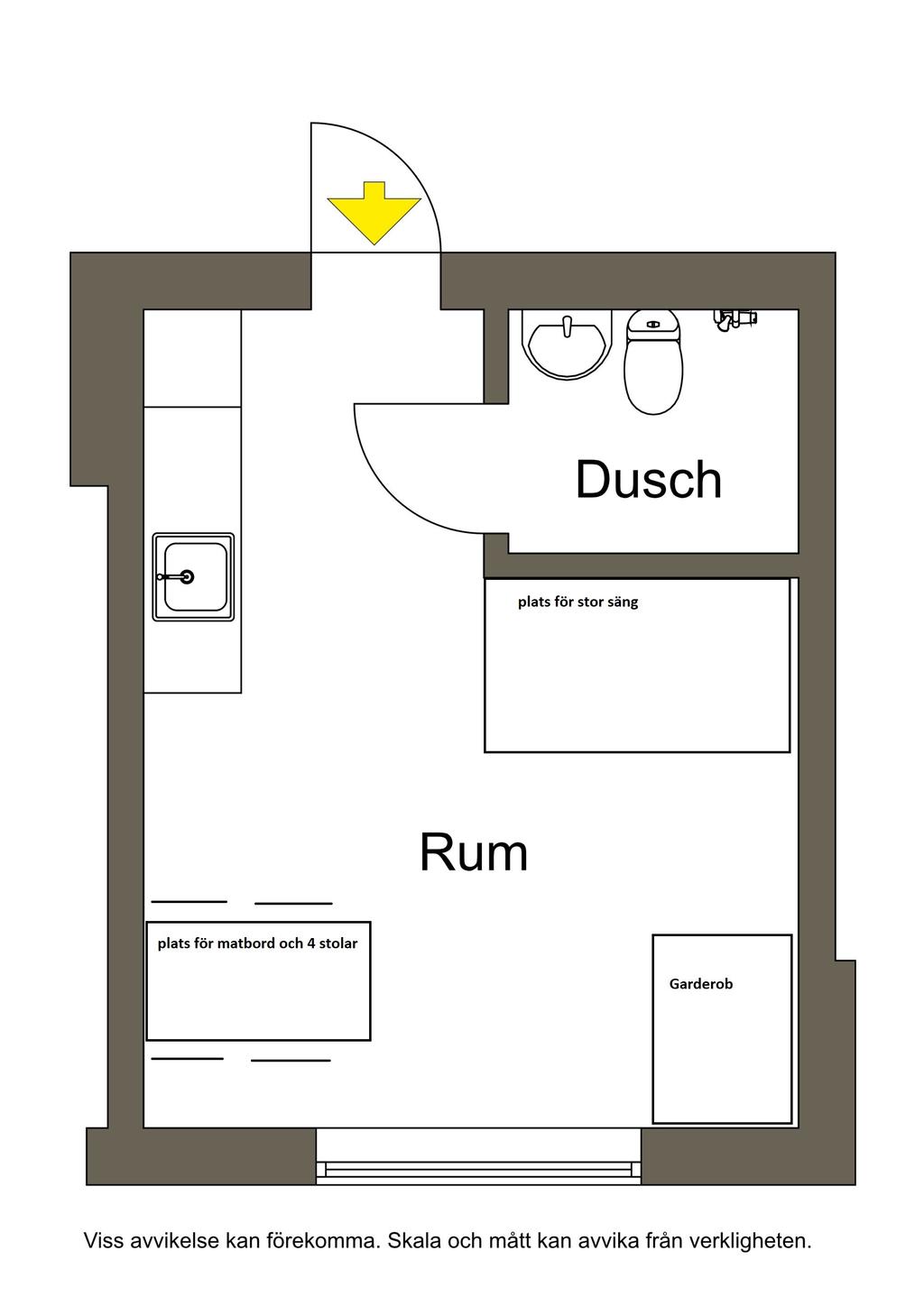 2 D skiss såsom lägenheten är möblerad idag