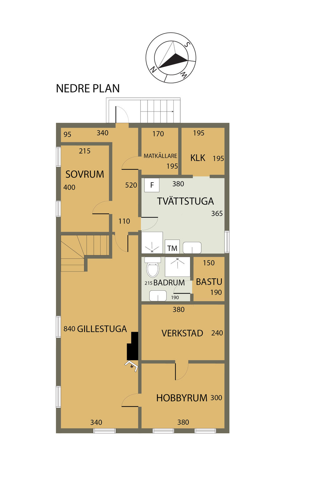 Planlösning nedre plan/källar plan