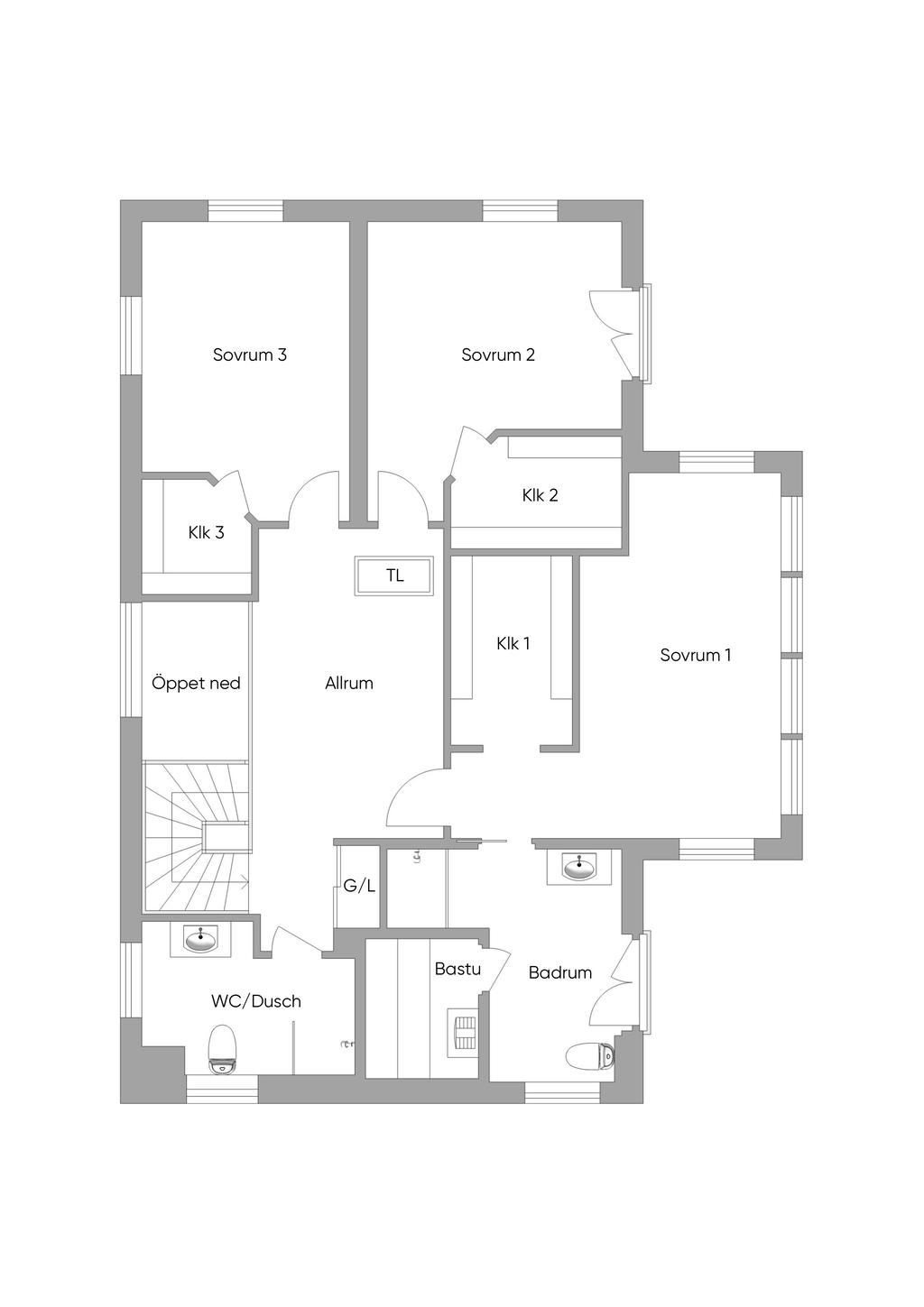 Planritning övre plan.