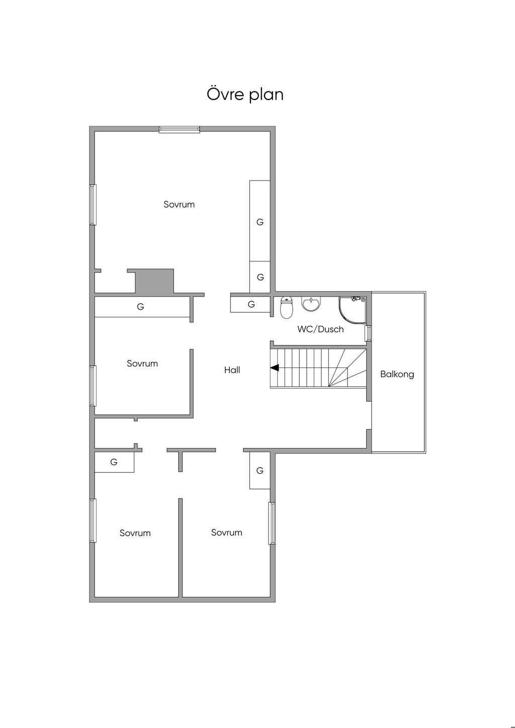 Planlösning boningshus övre plan