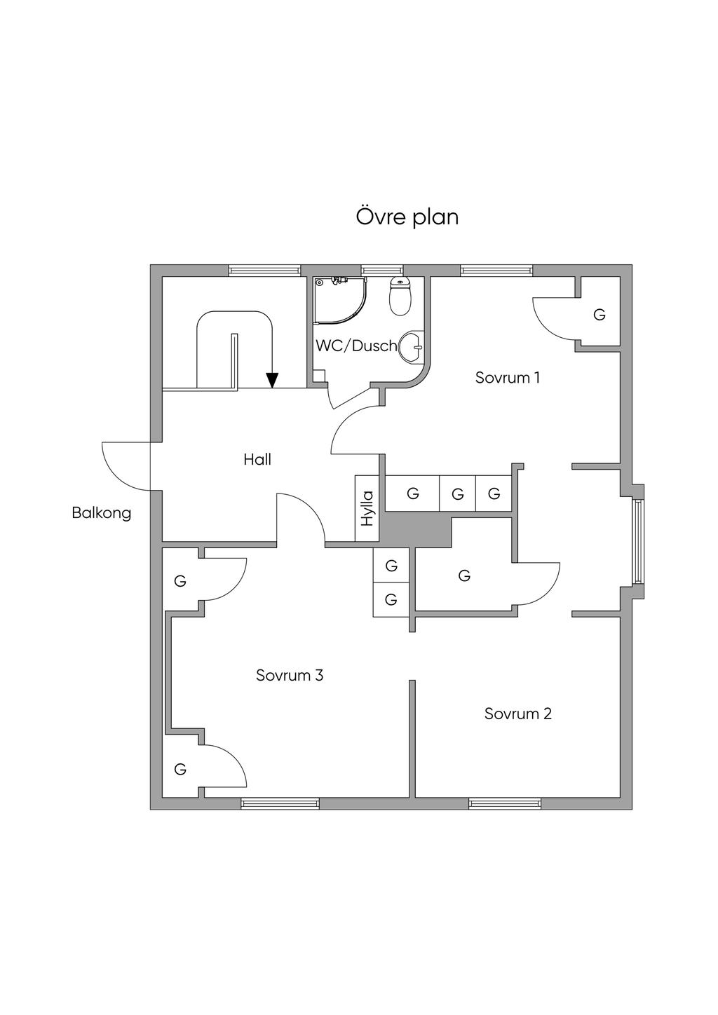Planritning, övre plan